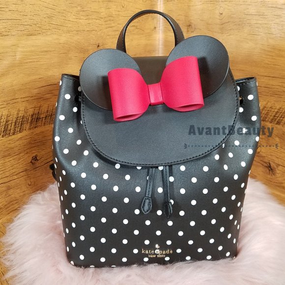 NWT disney x kate spade new york minnie mouse backpack black white multi polka